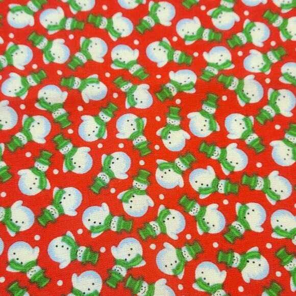 Cotton Fabric 1 Yd x 44" Snowmen Red Holiday Quilting Sewing Winter Holiday - Picture 4 of 10